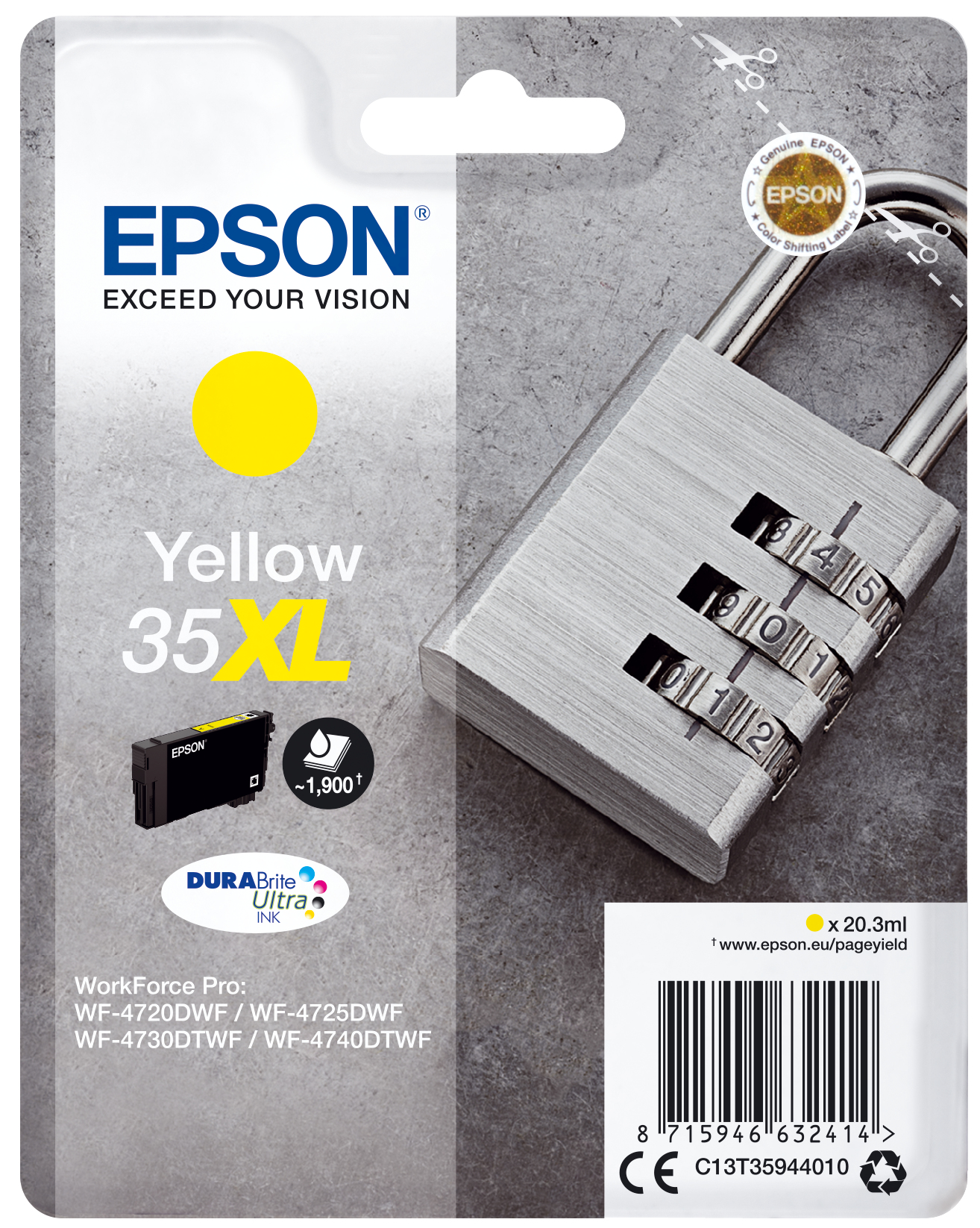 Epson C13T35944010 - Cartouche d'encre jaune haute capacité, 1 900 pages