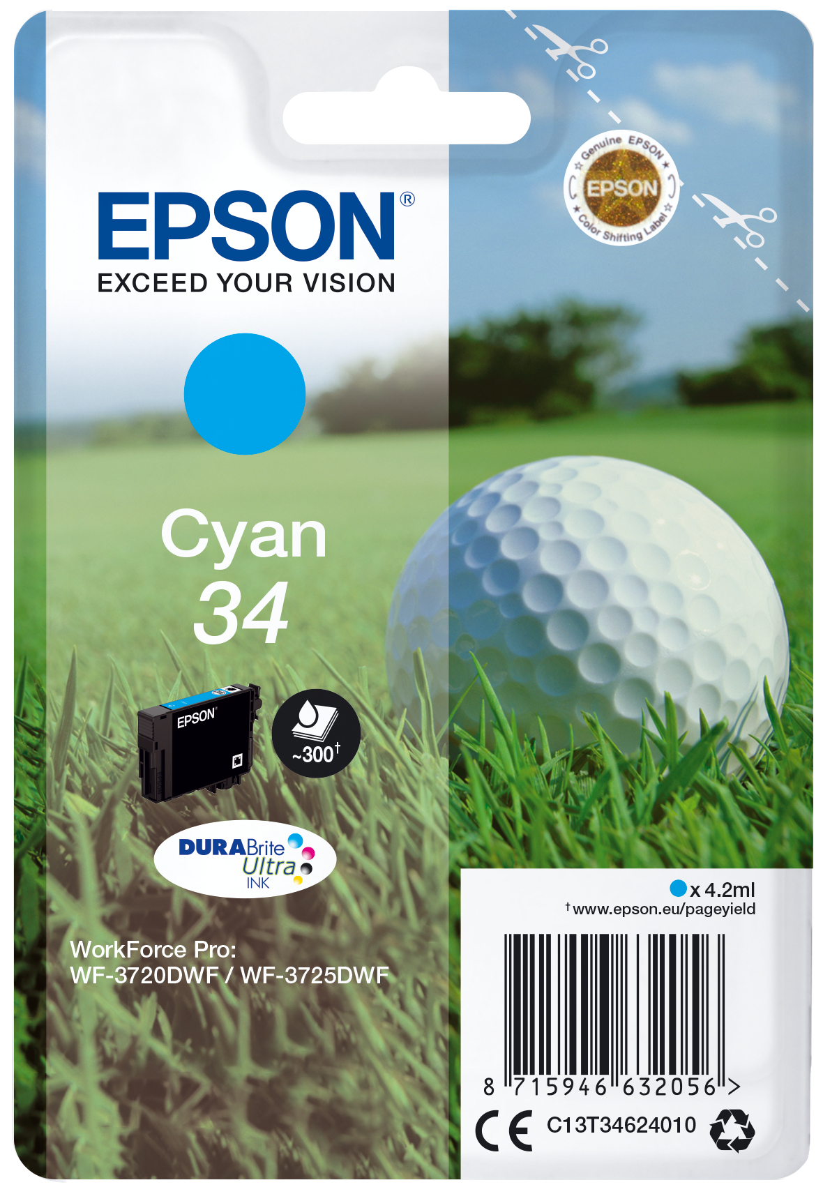 Epson C13T34624010/34 - Cartouche d'encre cyan, 300 pages