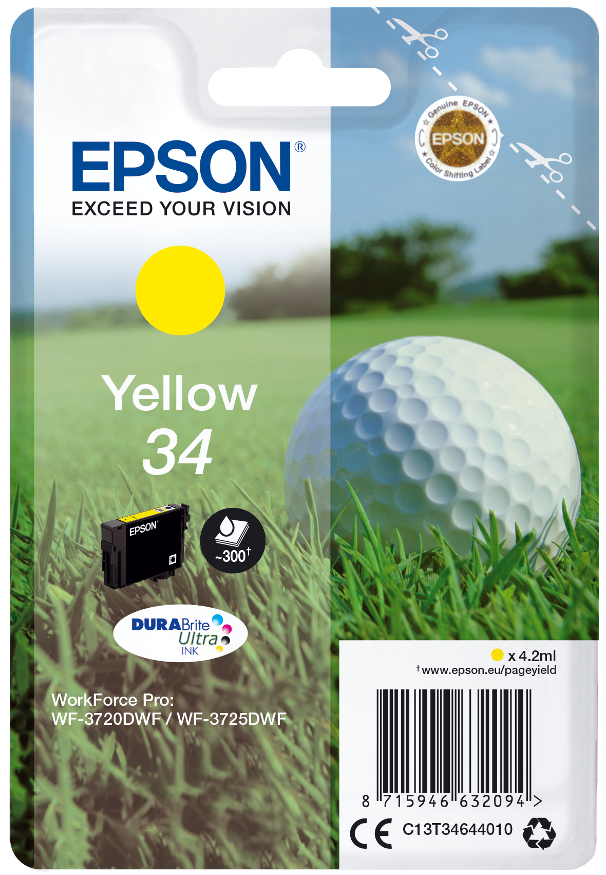 Epson C13T34644010/34 - Cartouche d'encre jaune, 300 pages