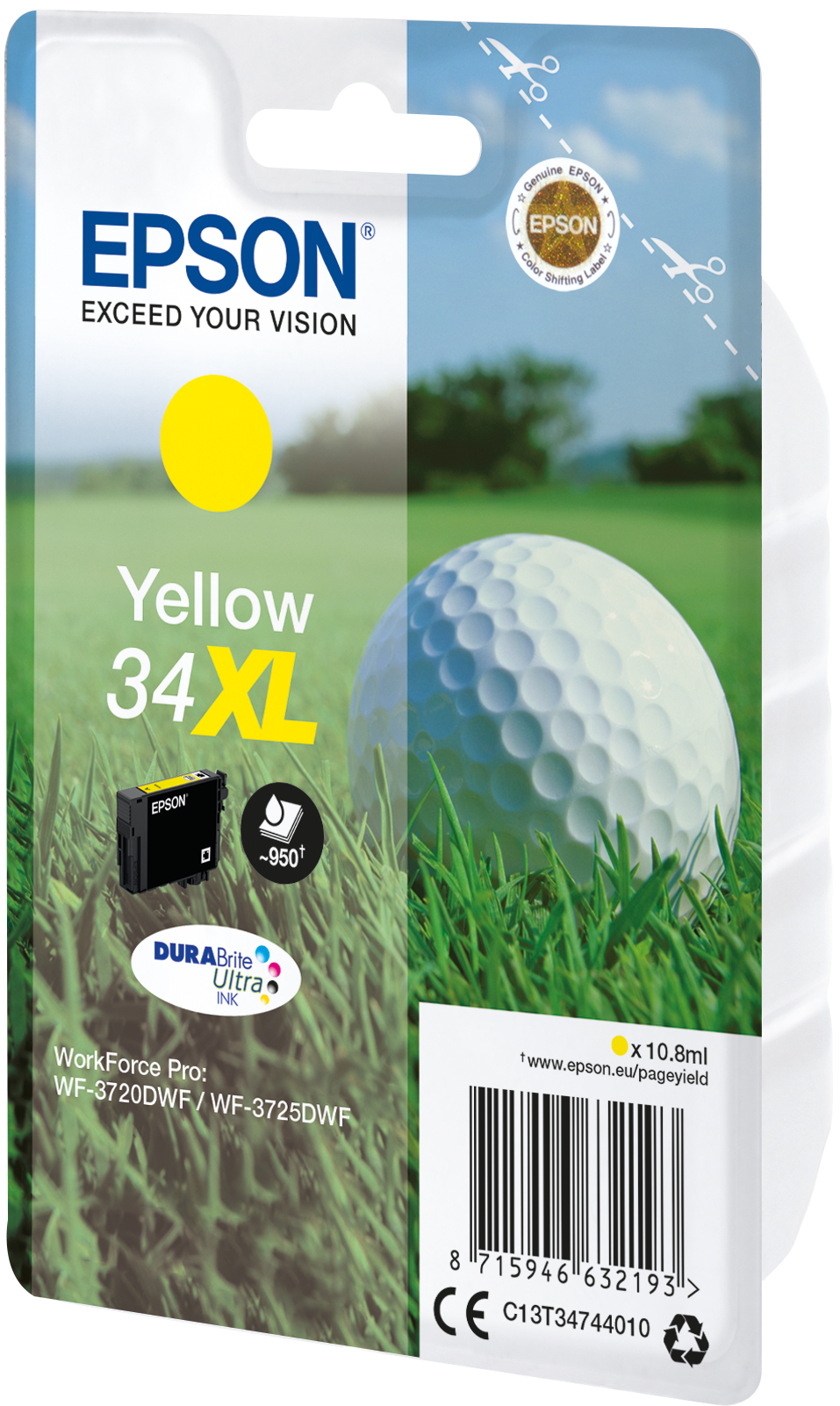 Epson C13T34744010/34XL - Cartouche d'encre jaune haute capacité, 950 pages