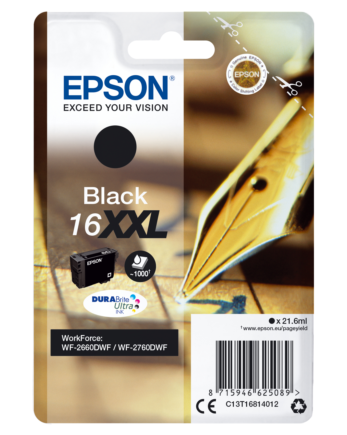 Epson C13T16814012/16XXL - Cartouche d'encre noire très haute capacité, 1 000 pages