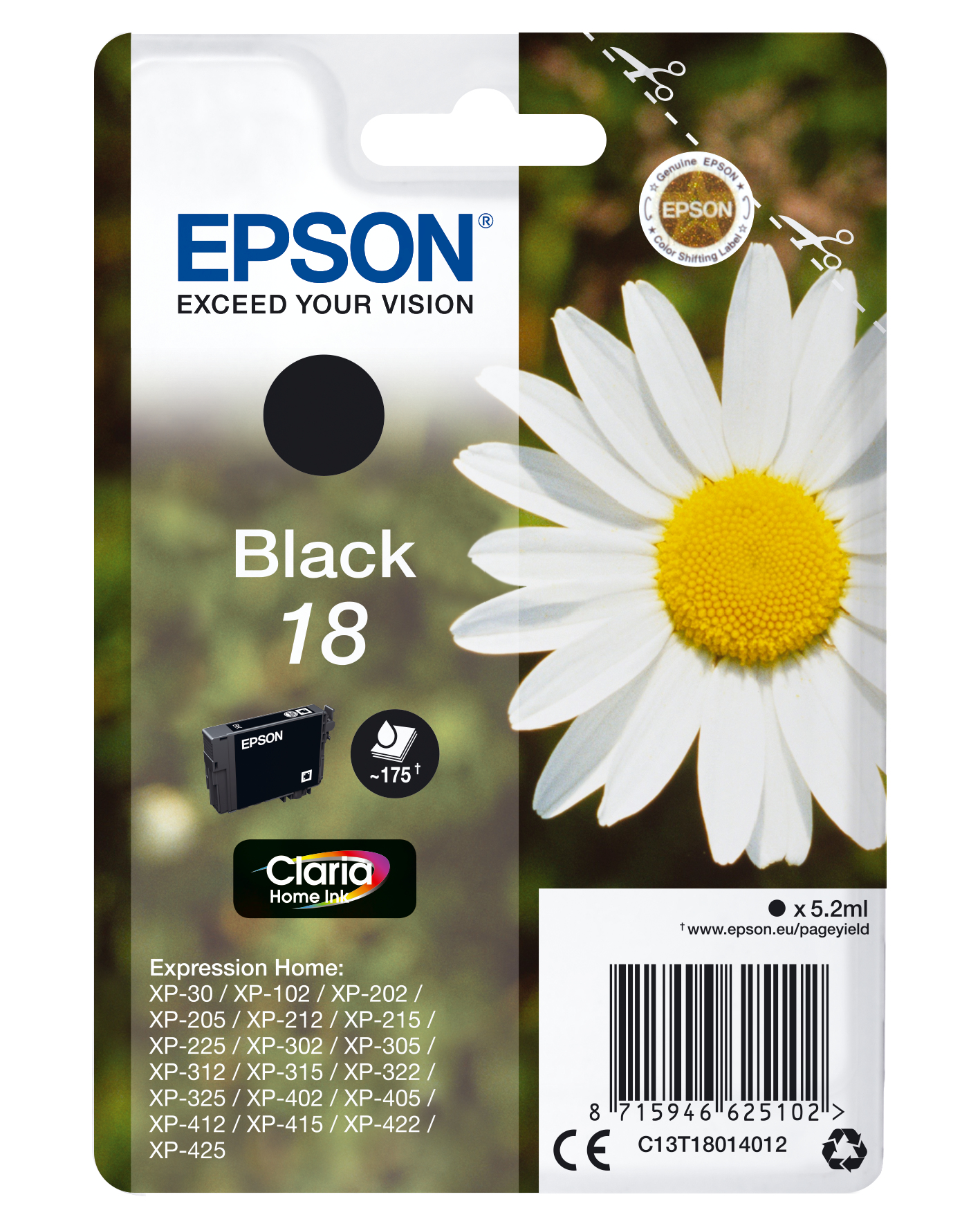 Epson C13T18014012 - Cartouche d'encre noire, 175 pages