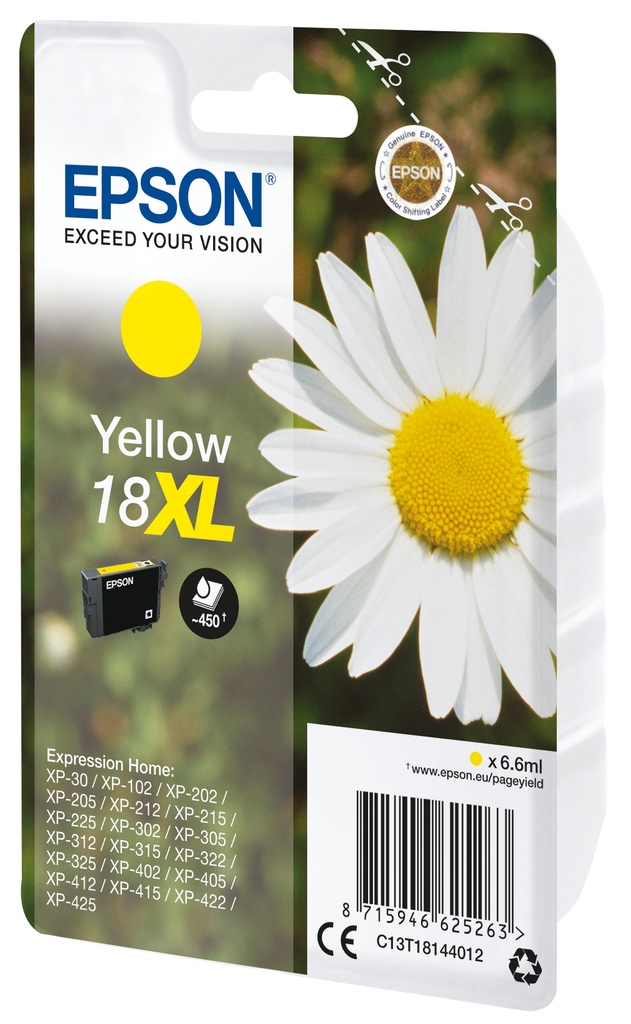 Epson C13T18144012 - Cartouche d'encre jaune haute capacité, 450 pages