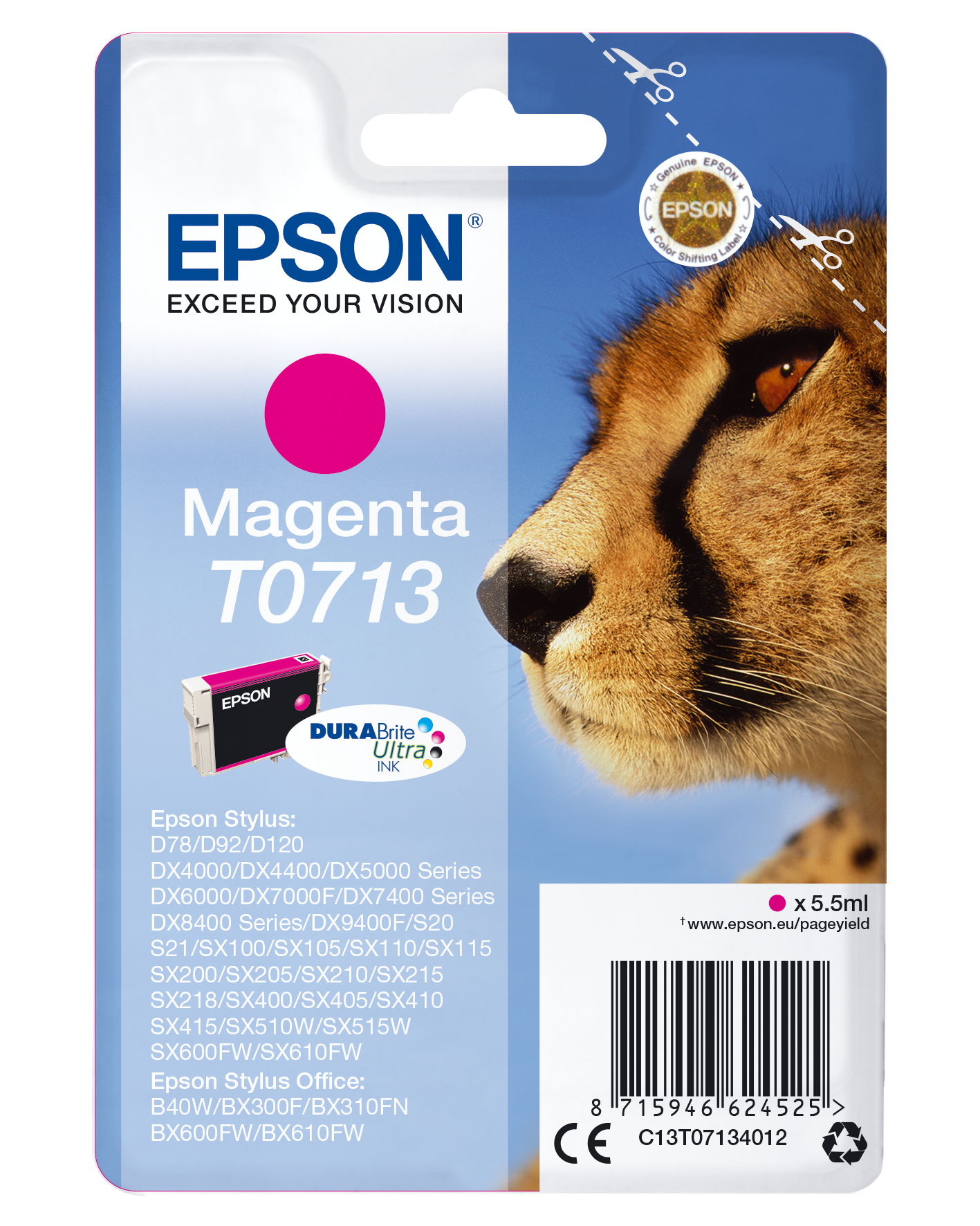 Epson C13T07134012 - Cartouche d'encre magenta, 250 pages