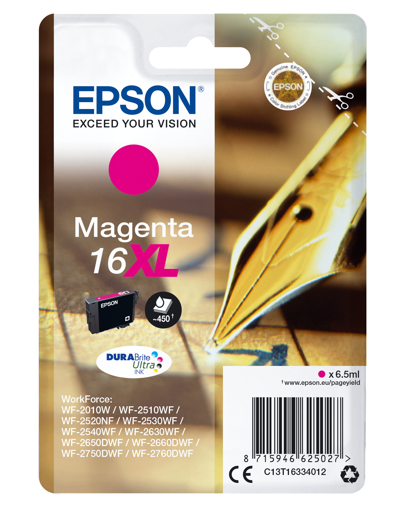 Epson C13T16334012 - Cartouche d'encre magenta haute capacité, 450 pages