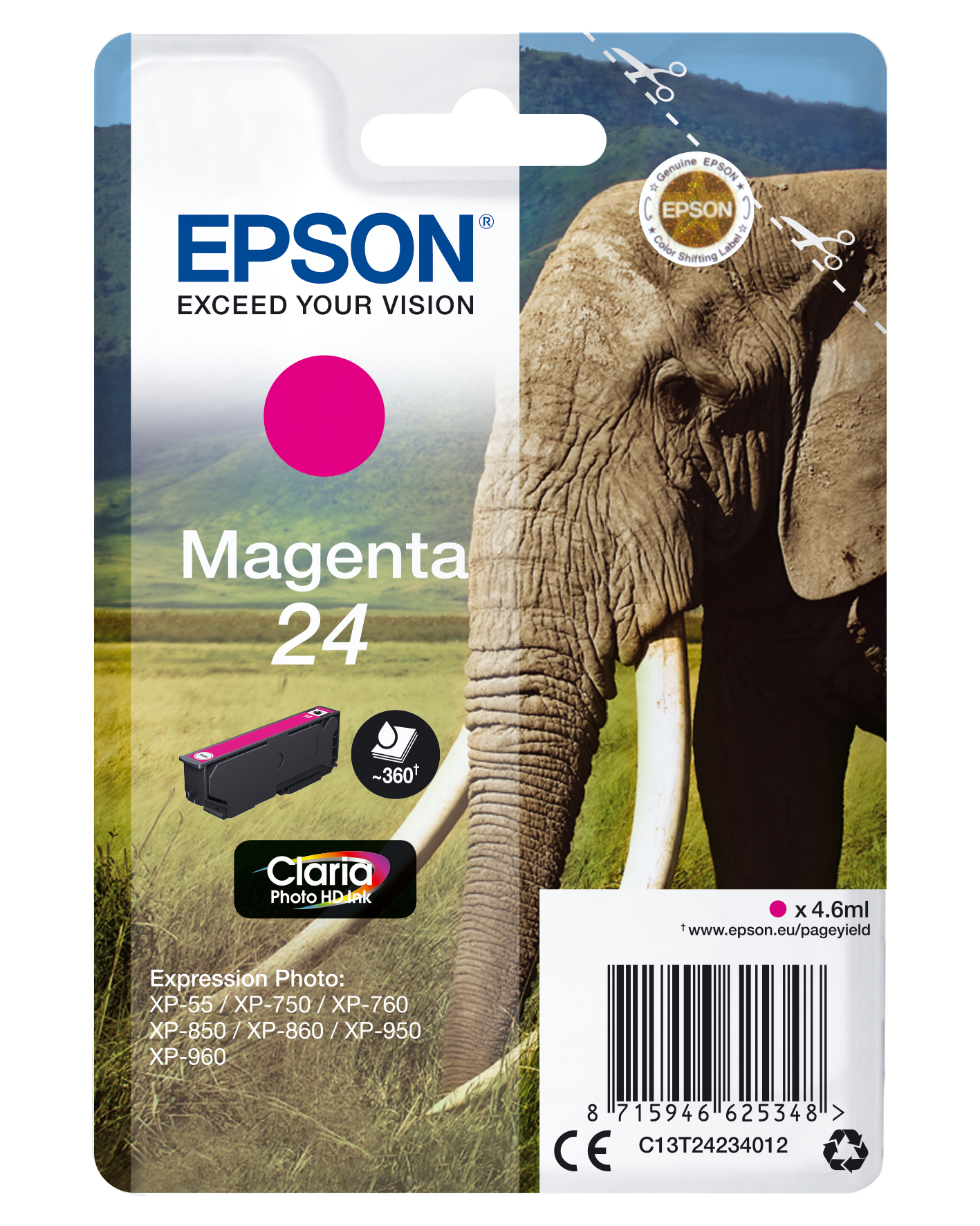 Epson C13T24234012/24 - Cartouche d'encre magenta, 360 pages