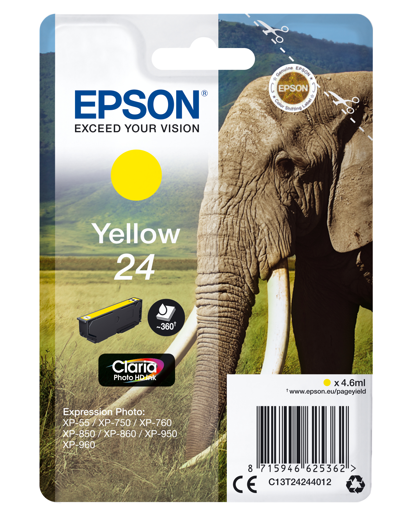 Epson C13T24244012/24 - Cartouche d'encre jaune, 360 pages