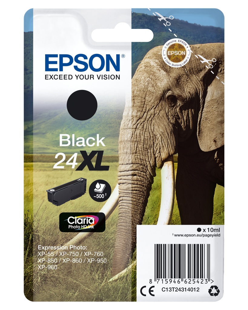 Epson C13T24314012 - Cartouche d'encre noire haute capacité, 500 pages