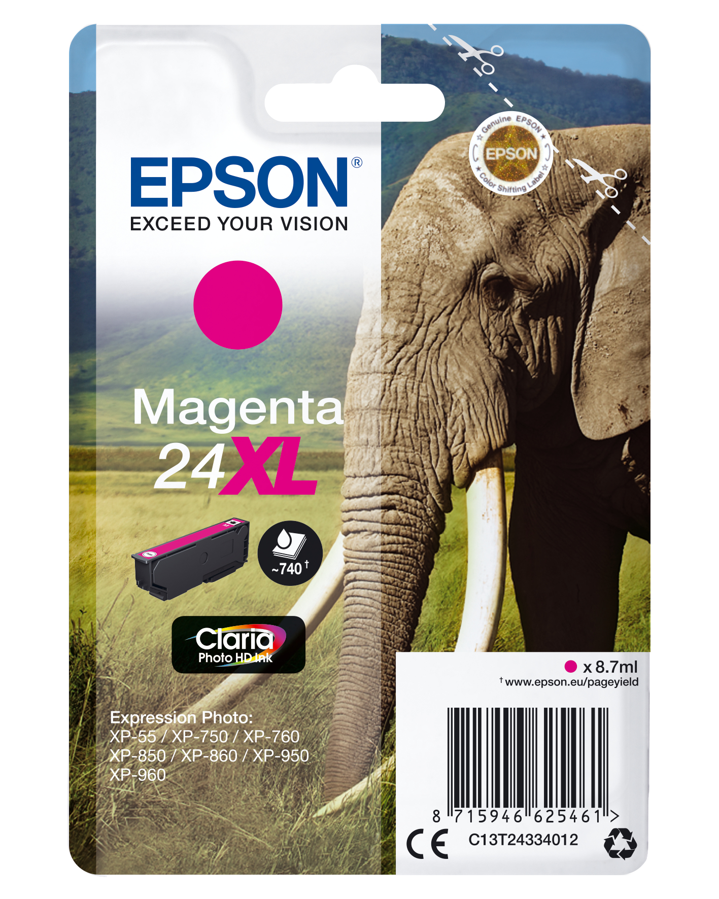 Epson C13T24334012/24XL - Cartouche d'encre magenta haute capacité, 500 pages