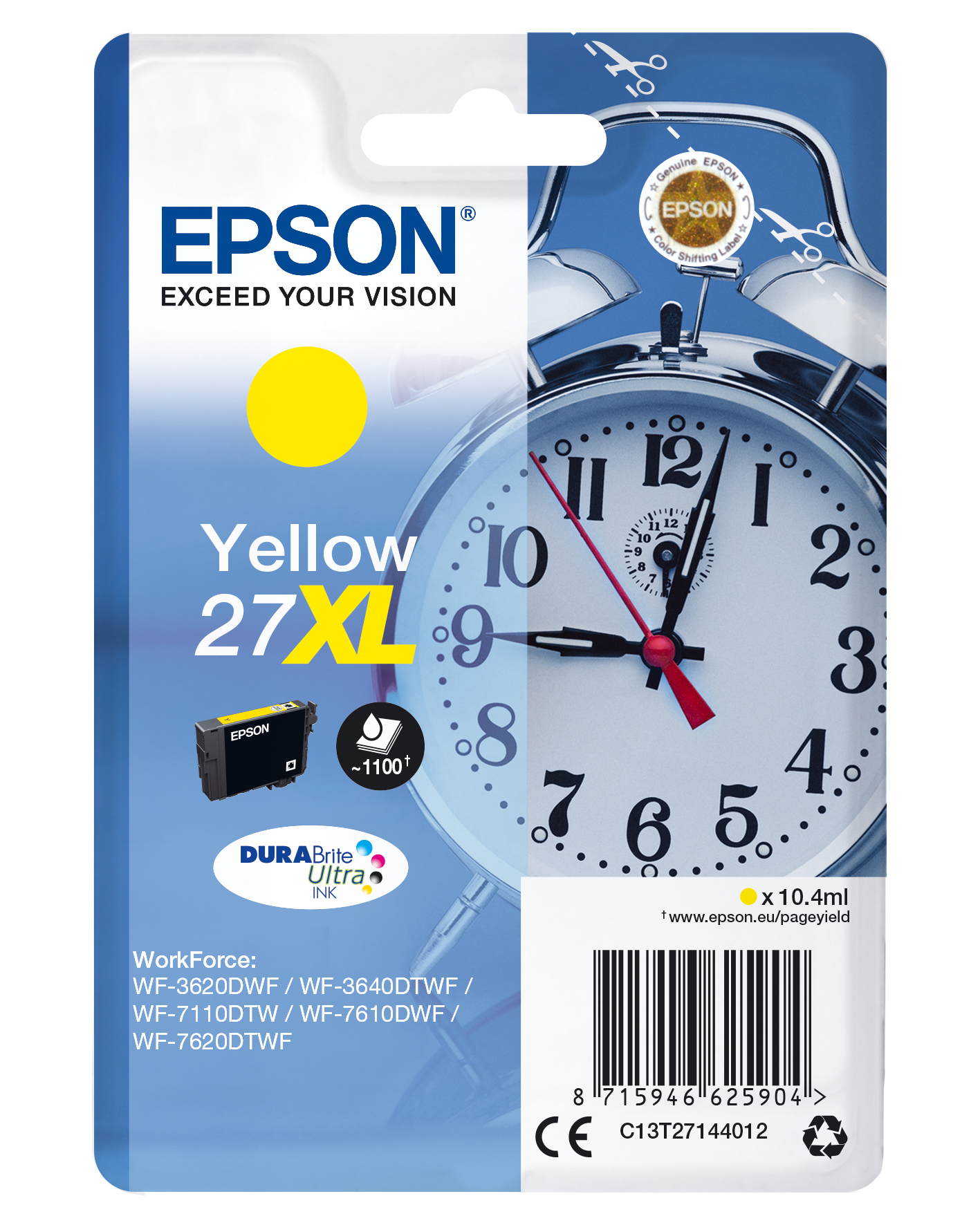 Epson C13T27144012 - Cartouche d'encre jaune haute capacité, 1 100 pages