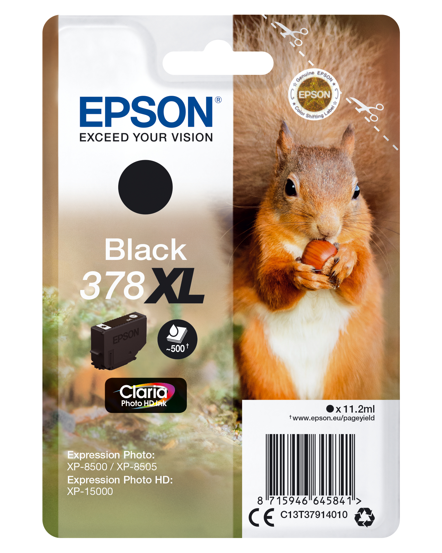 Epson C13T37914010 - Cartouche d'encre noire haute capacité, 500 pages