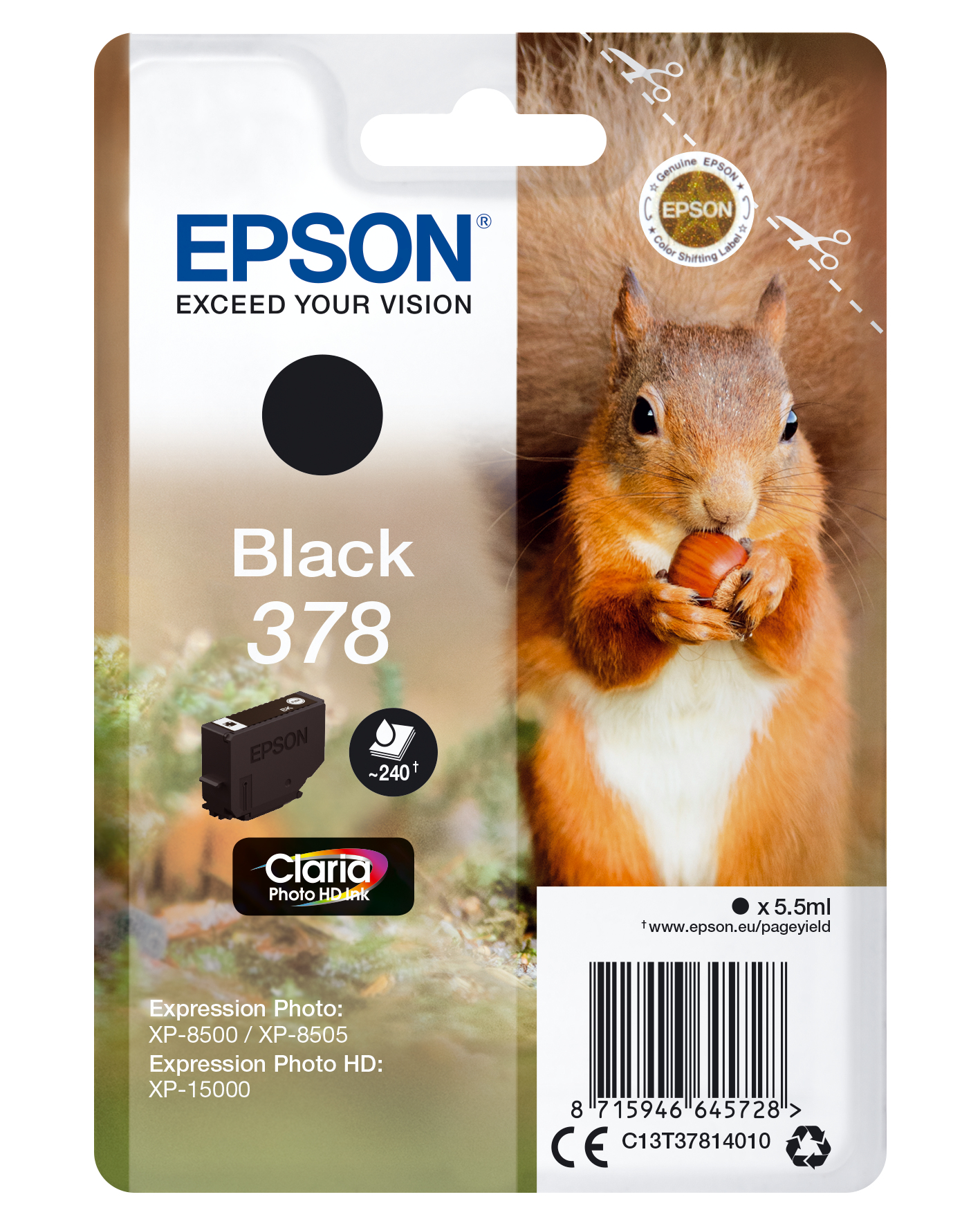 Epson C13T37814010 - Cartouche d'encre noire, 240 pages