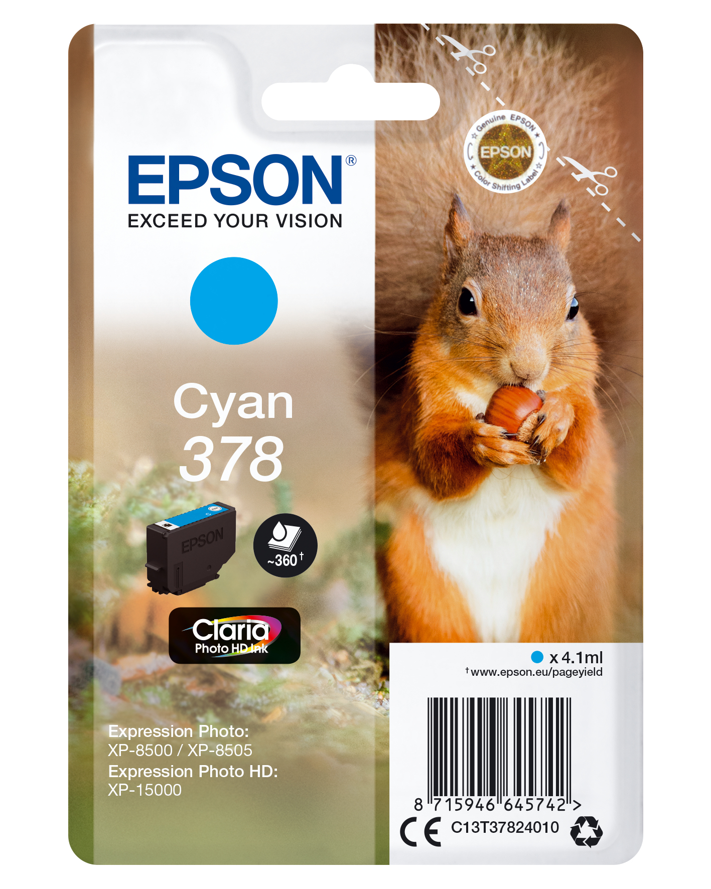 Epson C13T37824010 - Cartouche d'encre cyan, 360 pages