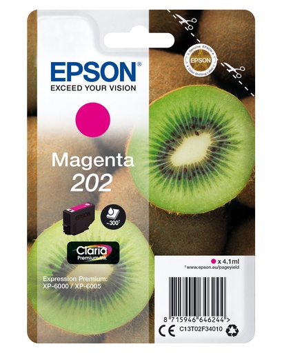 [72187] Epson C13T02F34020|202 Cartouche d'encre magenta, 300 Feuilles 4.1ml pour Epson XP-6000