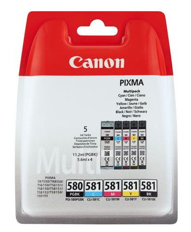 [72425] Canon 2024C006/PGI-580CLI-581 Cartouche d'encre multi pack 2x Bk + 1x C,M,Y haute capacité PGI+CLI UE5 pour Canon Pixma TS 6150/8150
