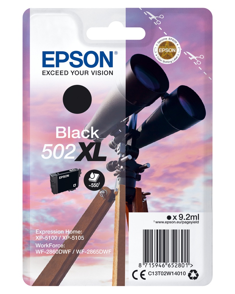 Epson C13T02W14010 - Cartouche d'encre noire haute capacité, 550 pages