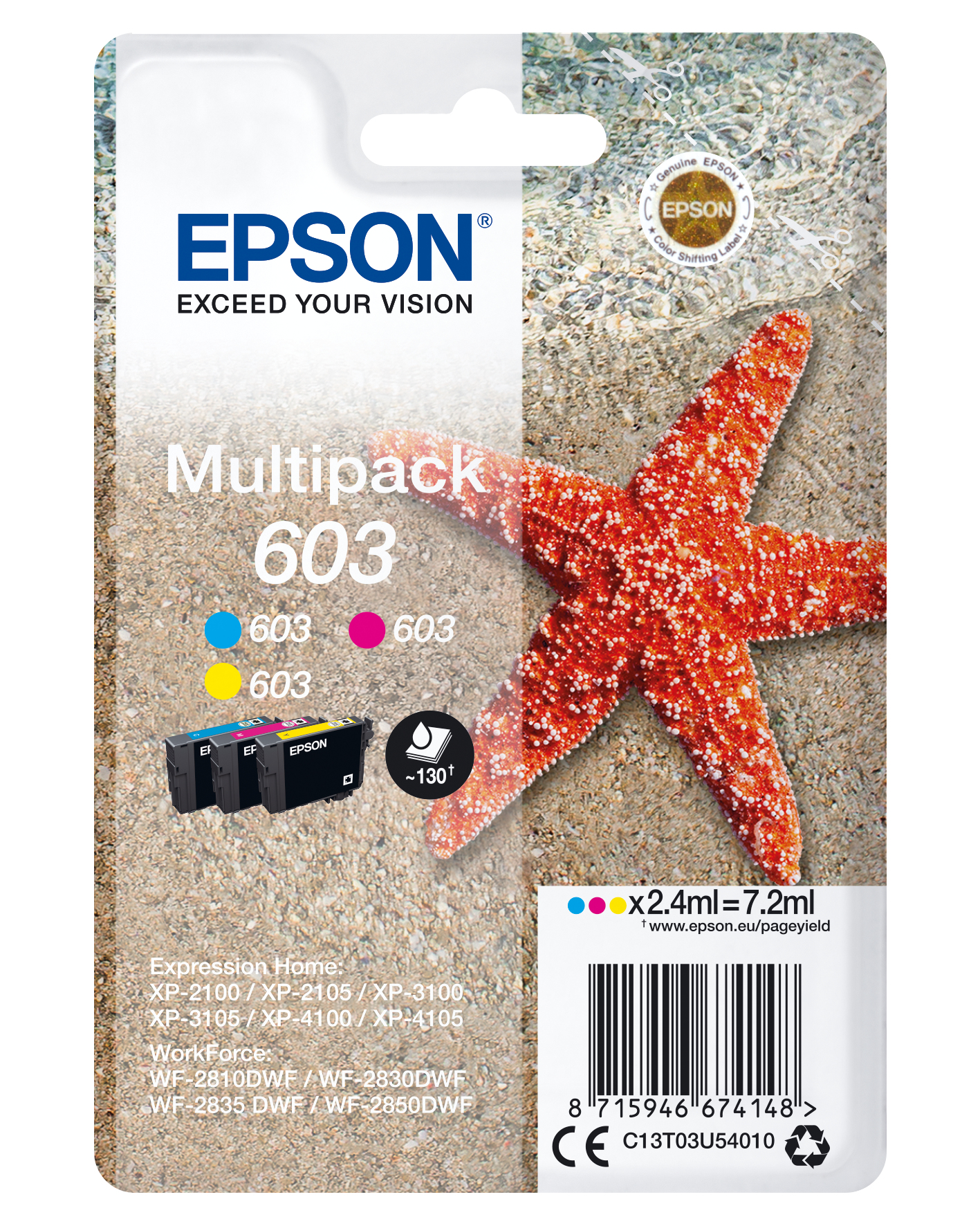 Epson C13T03U54010 - Cartouche d'encre multipack couleurs, 3 x 130 pages