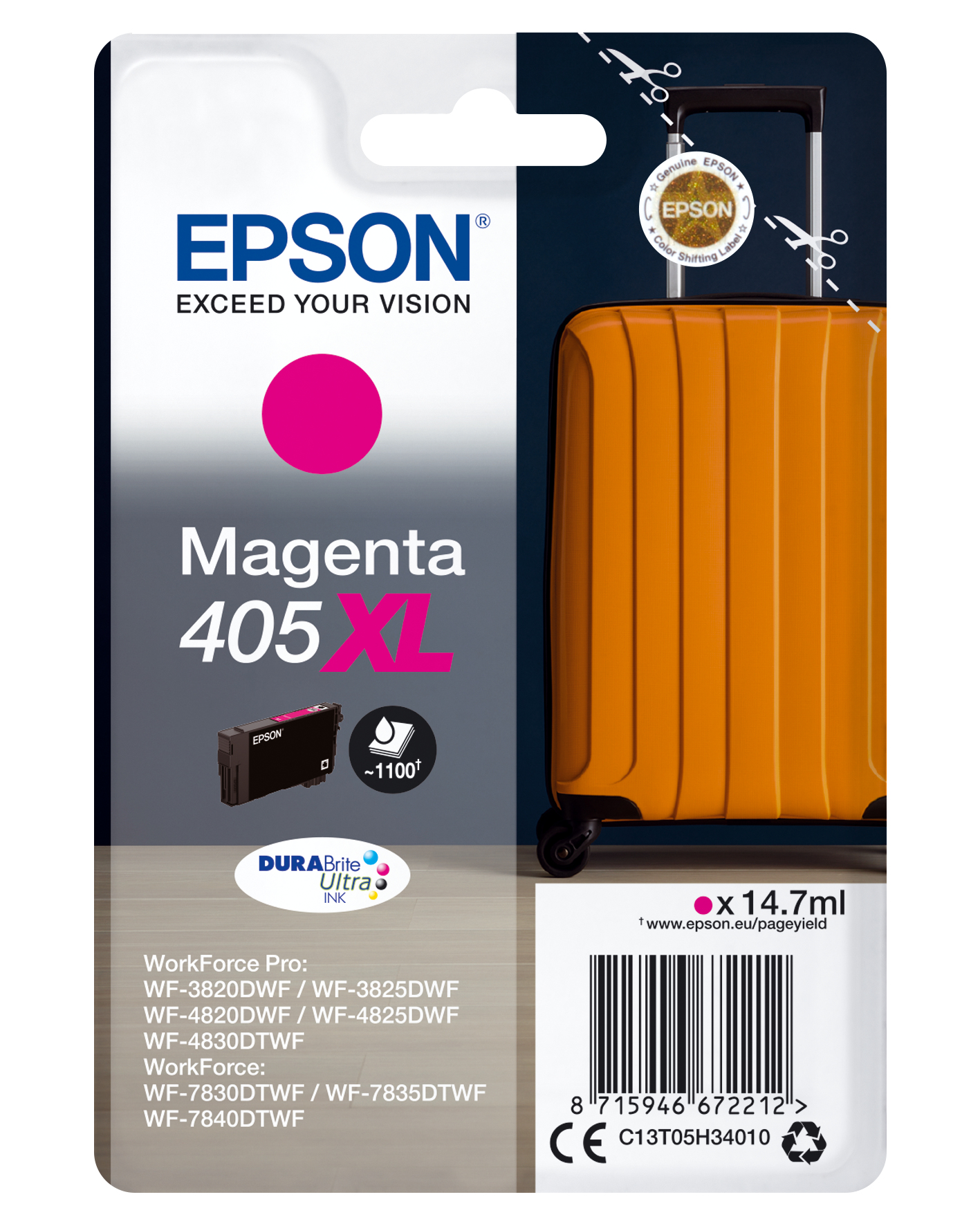 Epson C13T05H34010/405XL - Cartouche d'encre magenta haute capacité, 1 100 pages