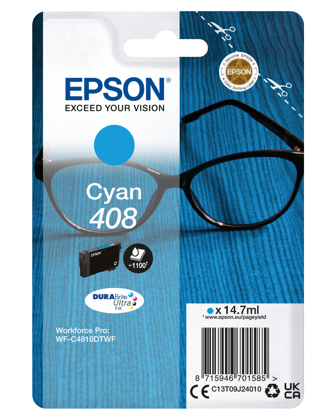 Epson C13T09J24010/408 - Cartouche d'encre cyan, 1 100 pages