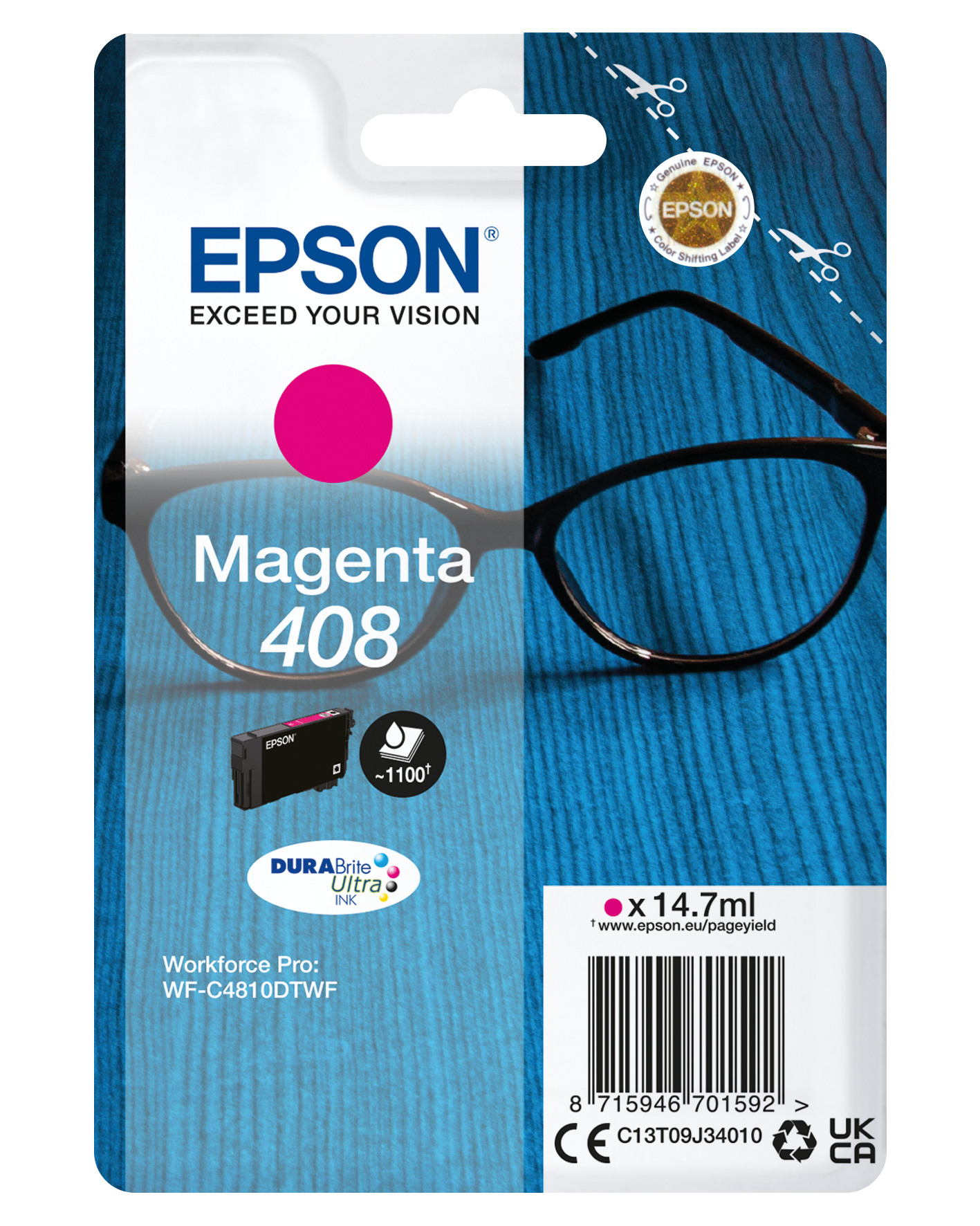 Epson C13T09J34010/408 - Cartouche d'encre magenta, 1 100 pages